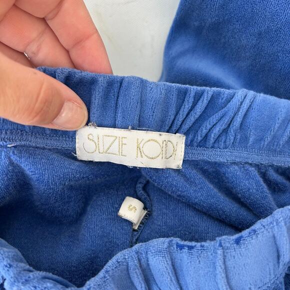 Suzi Kondi Blue Velour Jogger Track Pants Sweats Small Pull On Comfort Velvet - Picture 4 of 9